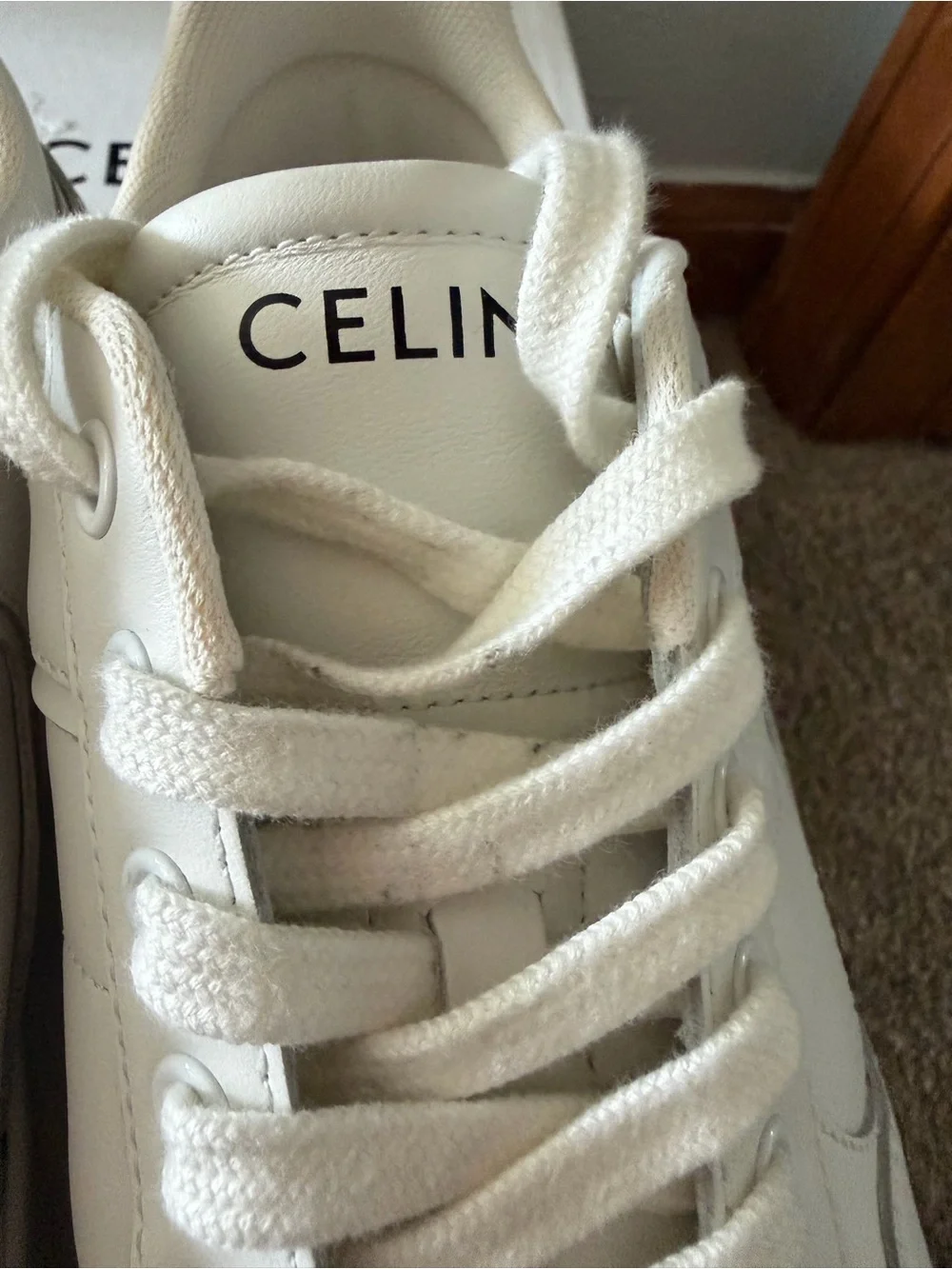 Celine White Leather Low-Top Sneaker with Perforated Logo